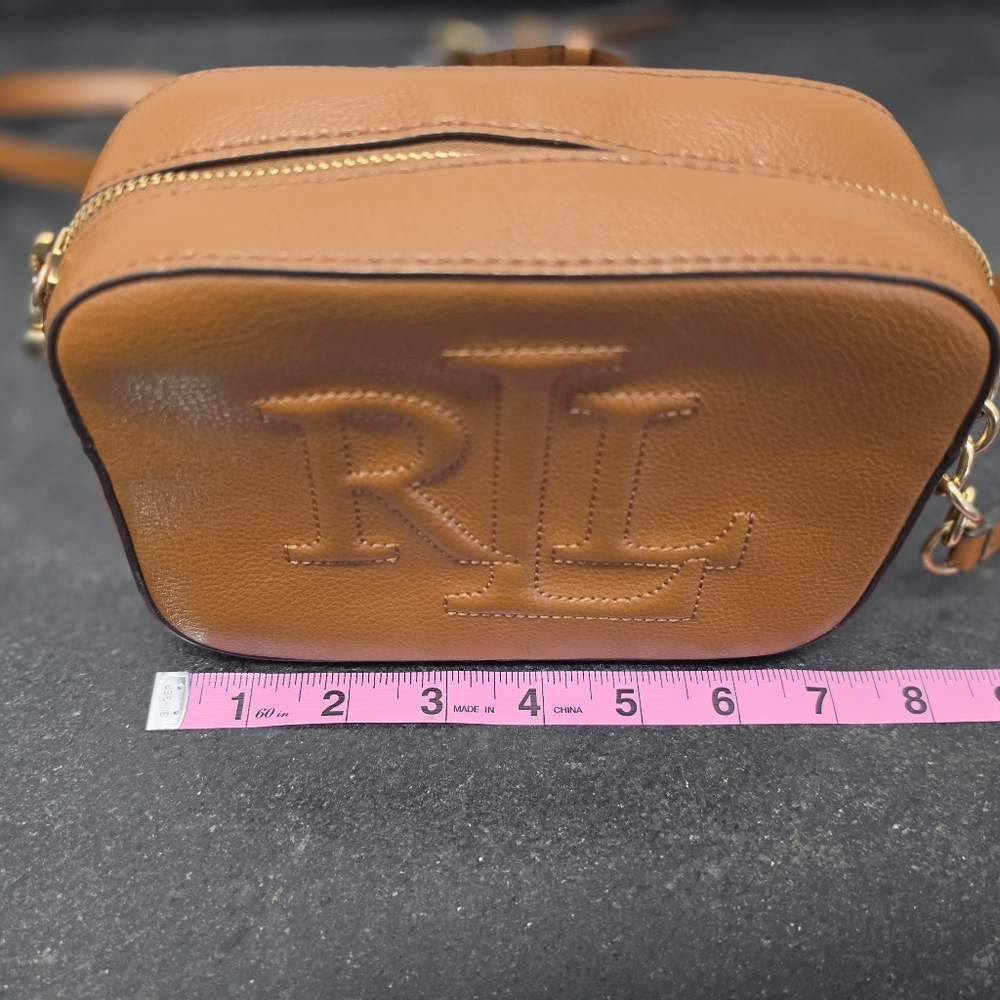 Ralph Lauren RL Embossed Leather Crossbody Bag - Tan - Picture 4 of 6